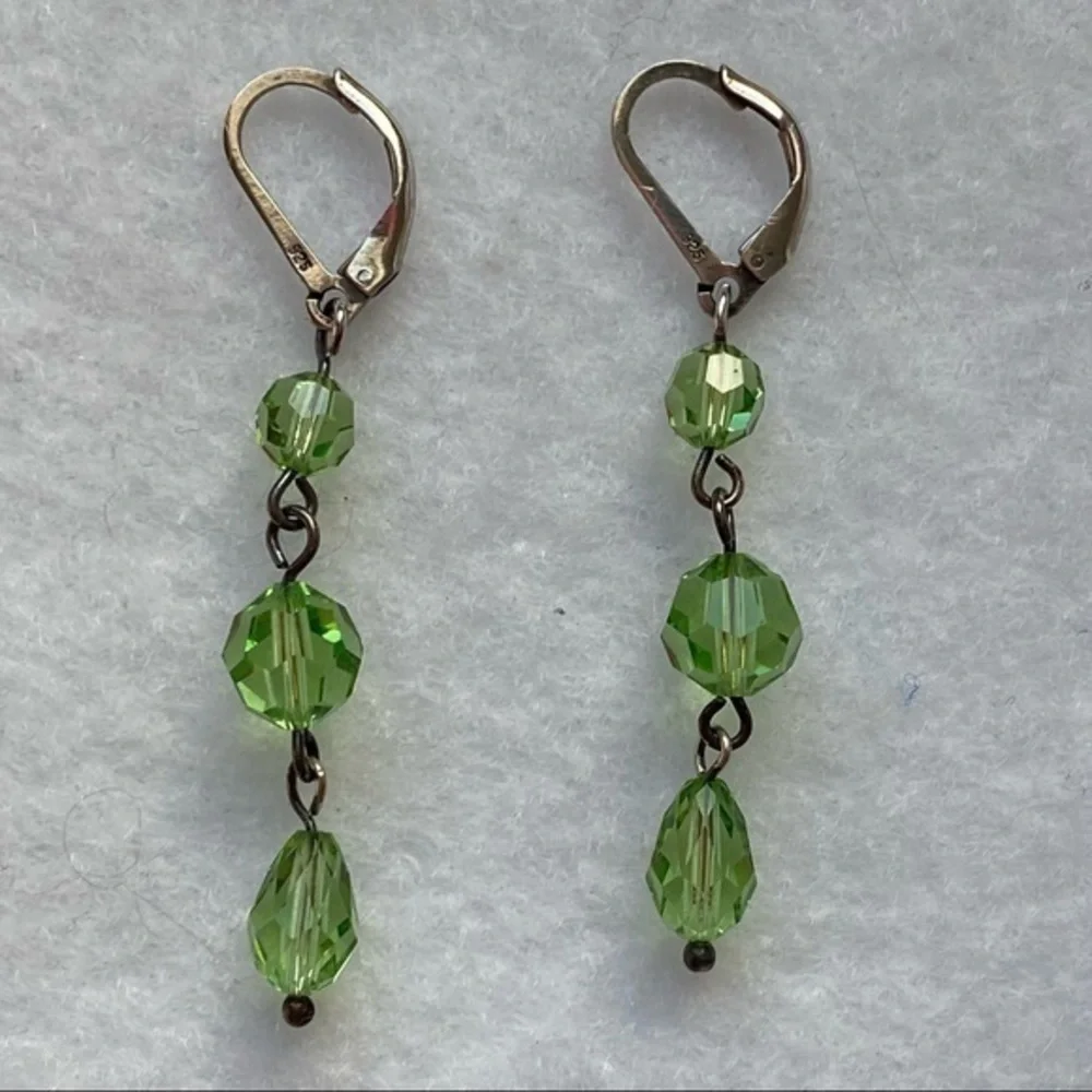 925 Sterling Silver Lime Green Crystal Beaded Dangling Ball Drop Earrings NEW